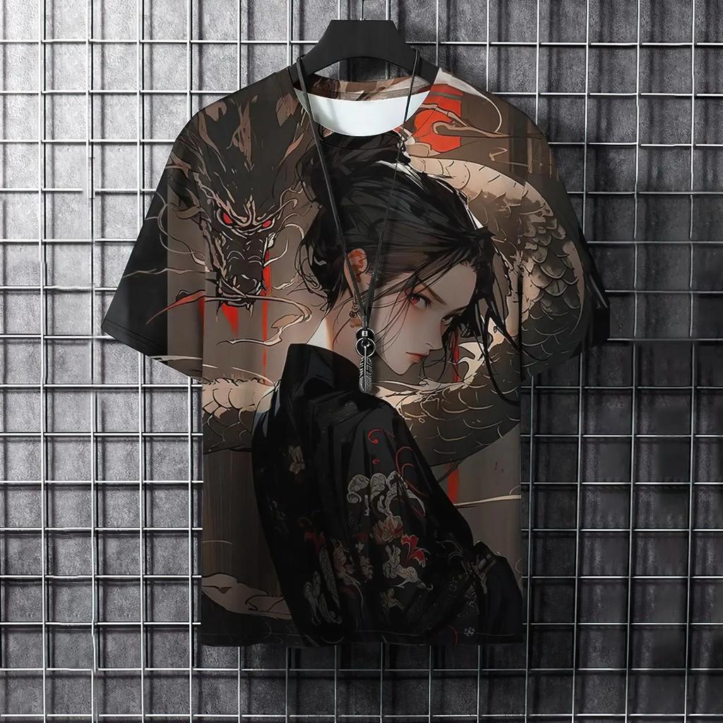 Léto Muži Móda Cool Samurai Tattoo trička s grafickým vzorem Trend Neformální streetwear harajuku 3D tištěný Hip Hop Trička s výstřihem do O
