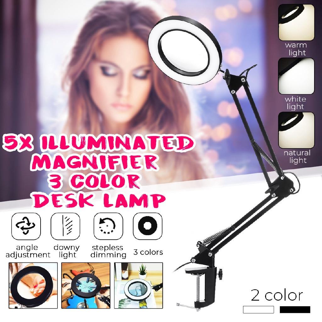 12W USB5X White/Black Folding Magnifier Table Clamp Soldering Third Hand Tool 3 Colors LED Illuminated Lamp Magnifying Glass
