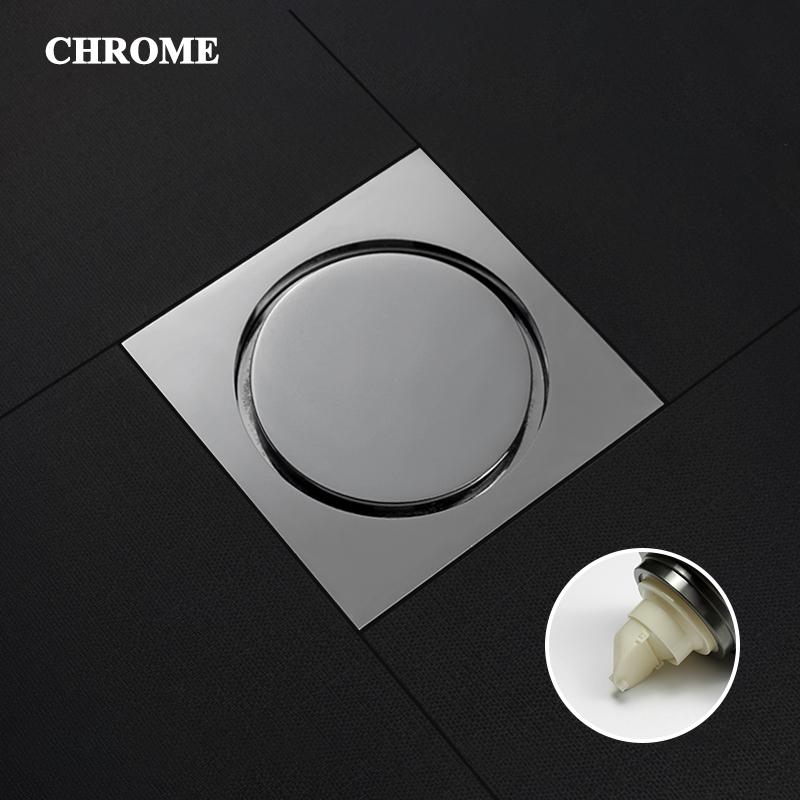 Floor Drain Brass Anti-odor Bath Drain Deodorization Square Kitchen Toilet Shower Room Cover Large Drainage Black 10*10CM