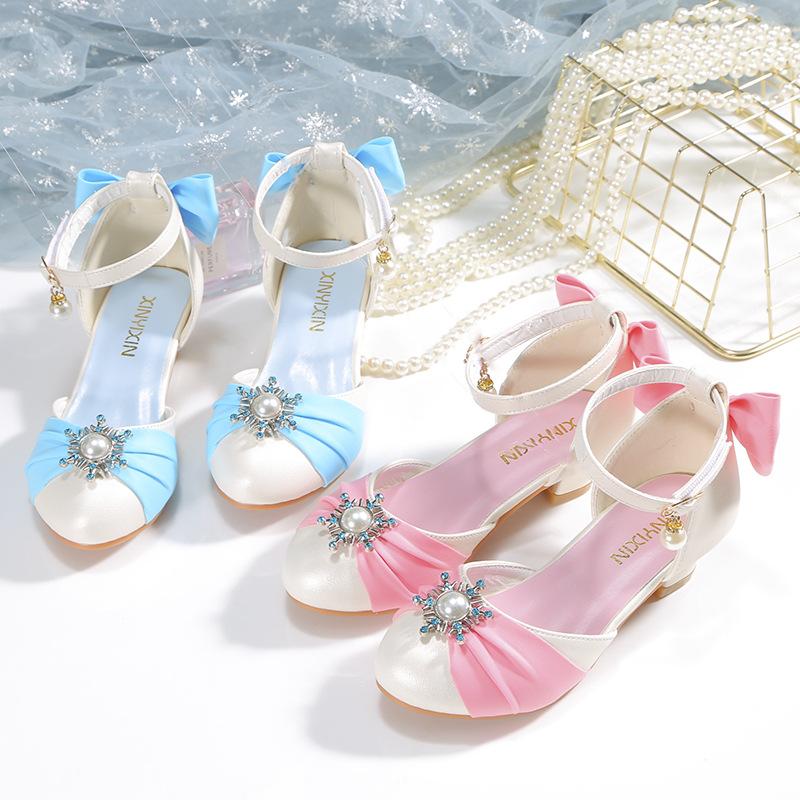 Çocuk Piyano Performansı Kristal Ayakkabılar Prenses Elbisesi Podyum Şovları Sandalet Kız Yüksek Topuklu Sandaletler Çocuk Yazlık Pembe Sandaletler