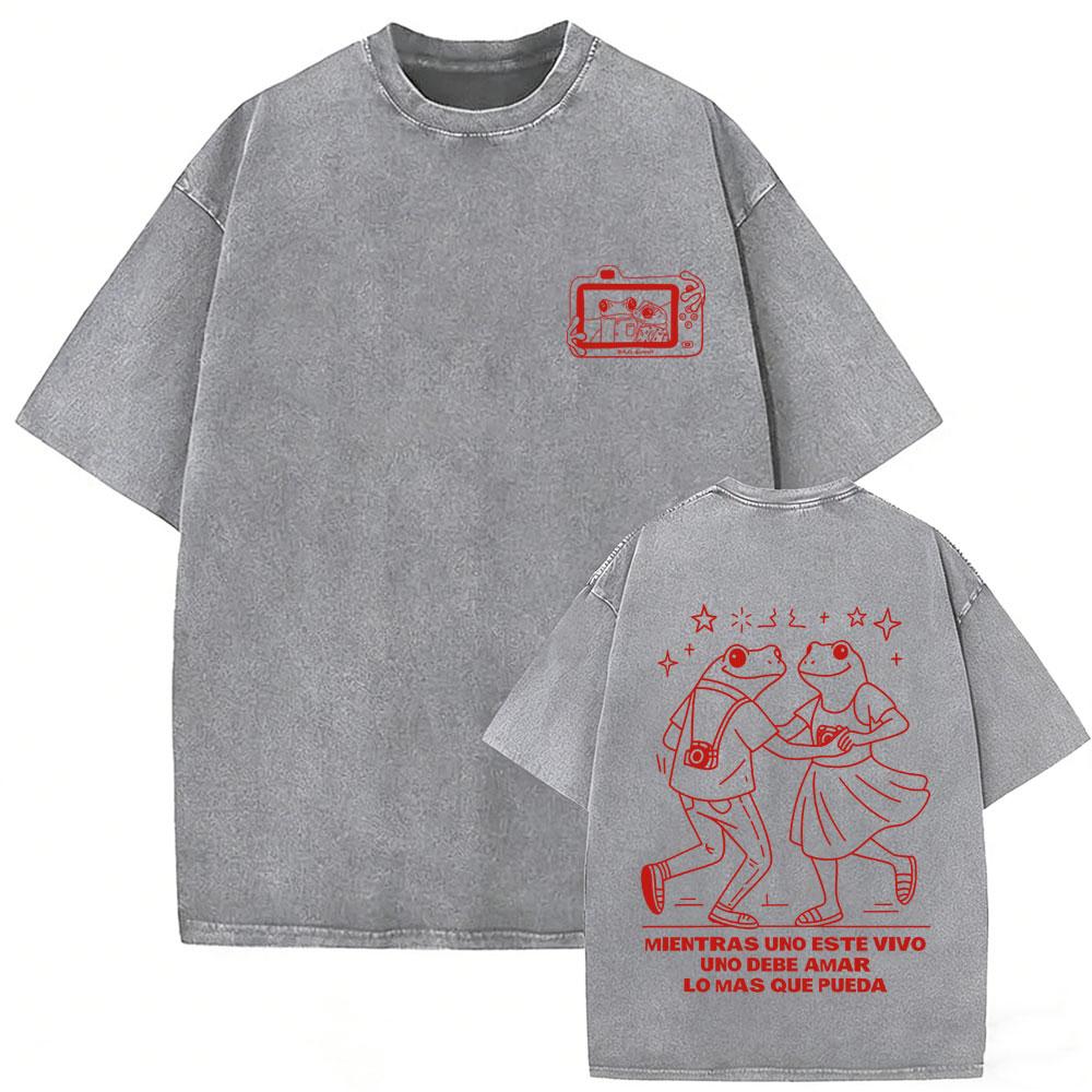 Rapper Bad Bunny Vintage Washed T Shirts Debi Tirar Mas Fotos DTMF Tshirts Mens Clothing Hip Hop Fashion High Quality Tshirt