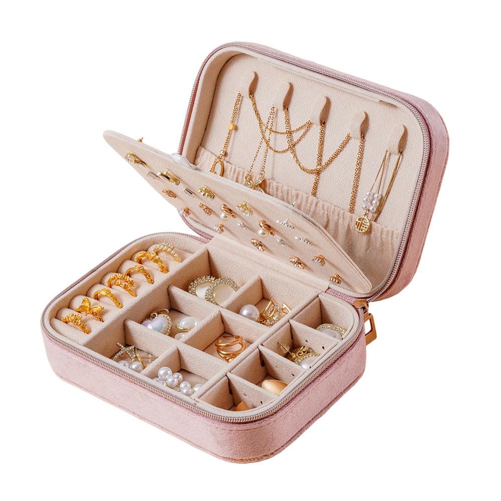 

Portable Jewelry Box Velvet Ring Earrings Organizer Jewelry Organizer for Necklace Earrings Rings рожевий