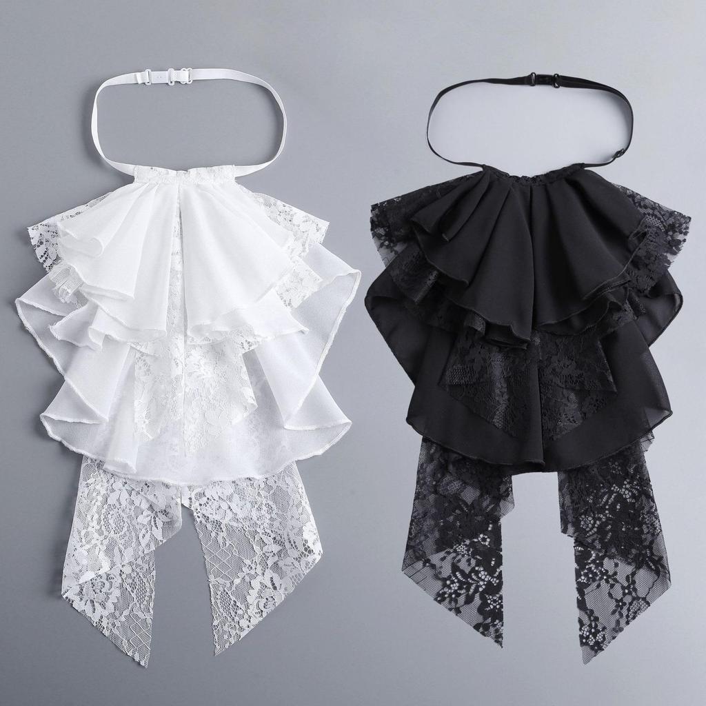 Unisex Retro Lace Ruff Collar Scarf with Artistic Bow Tie Accessory