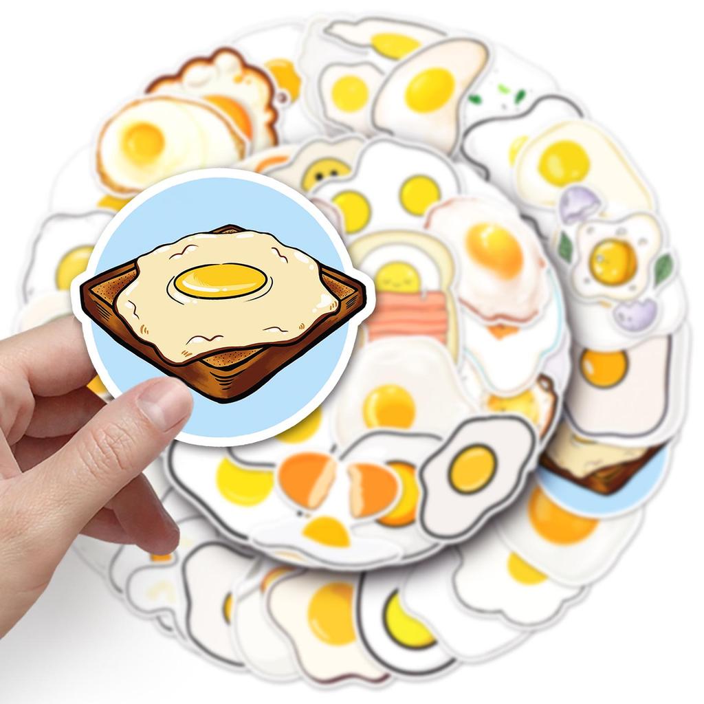 50 Egg Stickers: Cartoon Food Graffiti, Waterproof Fried Egg Decor for Refrigerator, Lunch Box, Diary