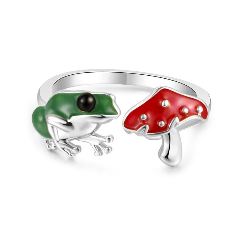 

Green Frog-Red Mushroom Open Rings for Women Girls Cute Colorful Frog-Mushroom Aesthetics Jewelry for Birthday New Year