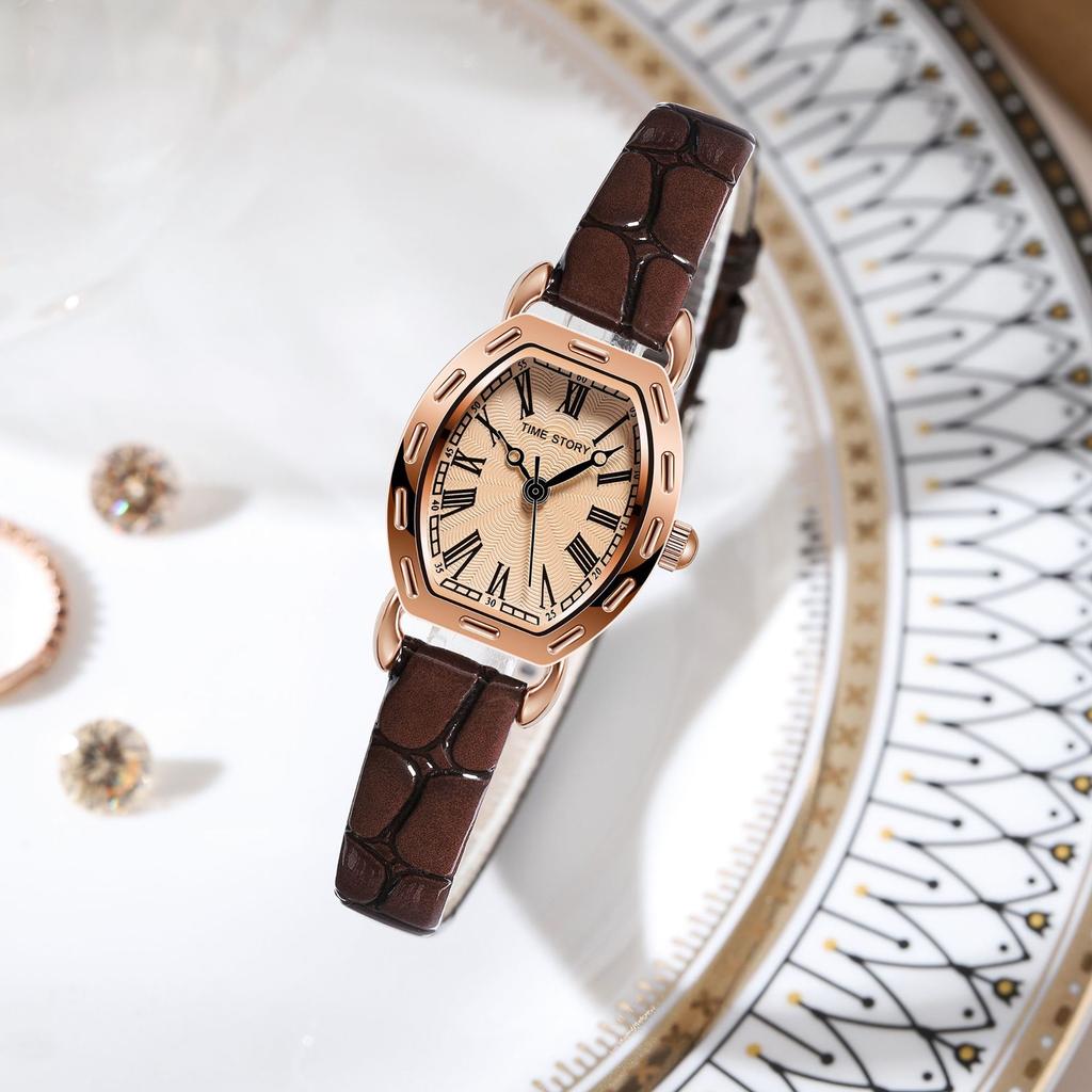 Retro Small Wine Barrel Watch Women's Belt Temperament Small Square Watch Quartz Movement Women's Watch