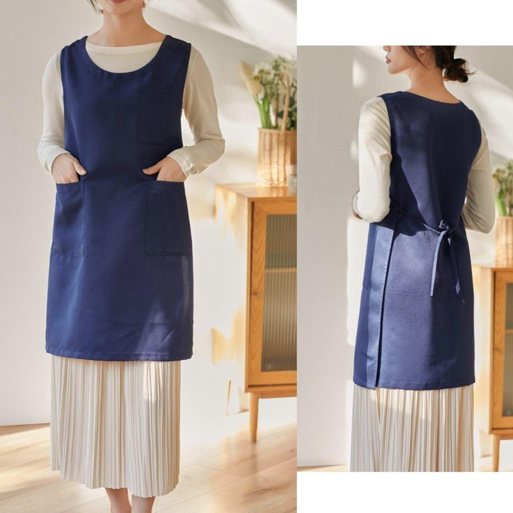 Thickened Korean Dress Apron Solid Color Sleeveless Apron Durable Cooking Apron  Woman
