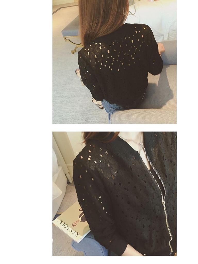 Women's Summer Lace Cardigan: Thin, Hollow, Zippered Sun Protection Jacket