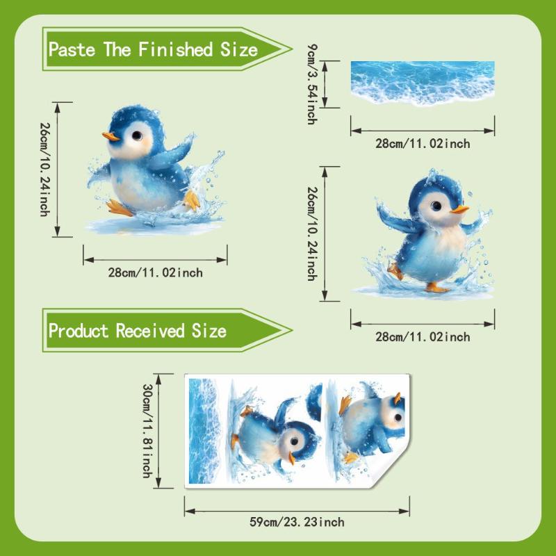 Adesivo da Toilette Pinguino che Nuota, Autoadesivo Impermeabile, Decalcomania Decorativa per Bagno, Adesivo per Copriwater