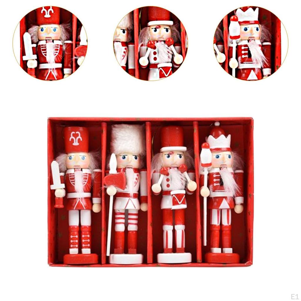 4 Pieces Nutcracker Puppet Statues Christmas Decorations Home Furnishing Crafts Artificial Ornaments