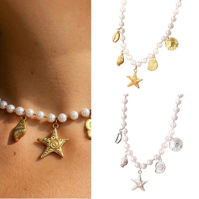 Ocean Inspired Starfish Pendant Necklace With Faux Pearl Charm And Adjustable Alloy Chain For Fashion Forward Women