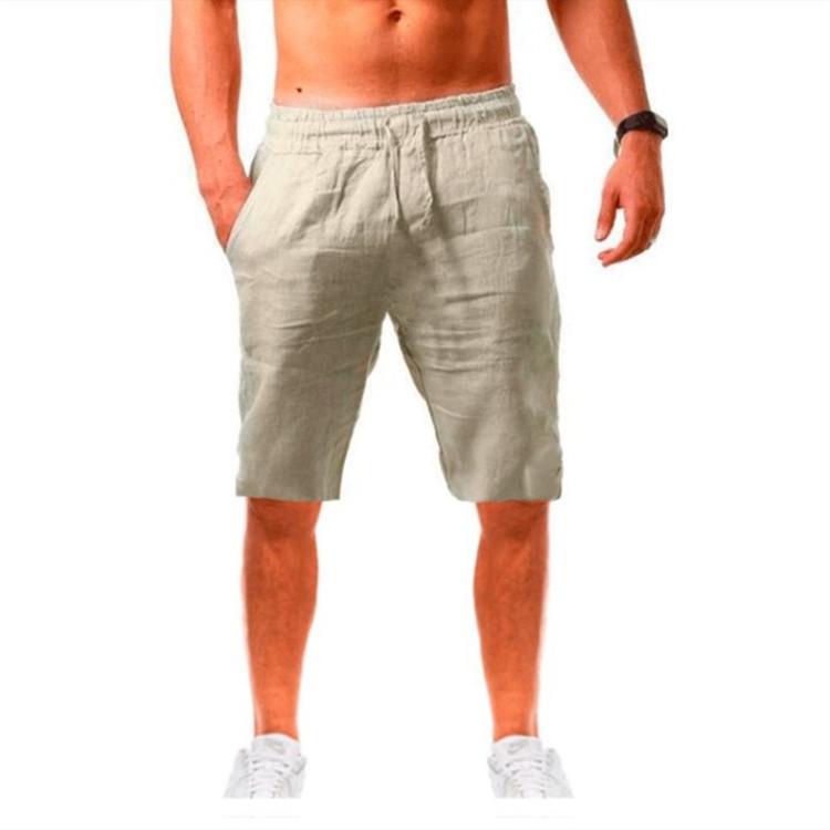 Men's Cotton Linen Shorts Pants Male Summer Breathable Solid Color Linen Trousers Fitness Streetwear