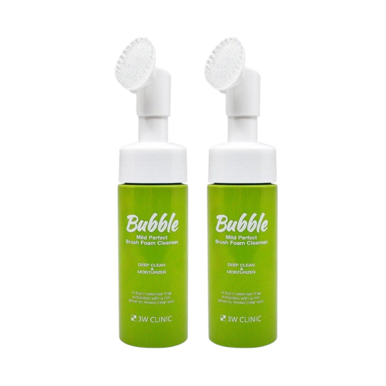 3W Clinic Mild Perfect Bubble Brush Foam Cleanser - Deep Pore Cleansing with Silicone Massage Brush & Botanical Extracts, 150ml 2set