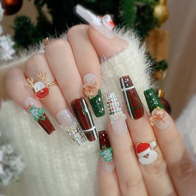 Christmas Wearing Nail Finished Product New Handmade Phototherapy Hand-painted Santa Claus Fake Nail Patch Manicure G40