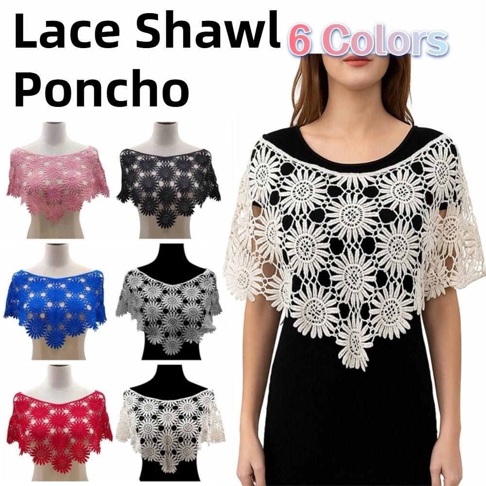 Boho Chic False Crochet Collar Tulle Lace Fake Collar Sweet Lace Shawl Poncho  Garment Accessories