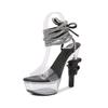 Fashion 14cm Size Irregular-shaped Crystal High-heeled Sandals for Summer Car Models Versatile and Sexy Wedding Shoes