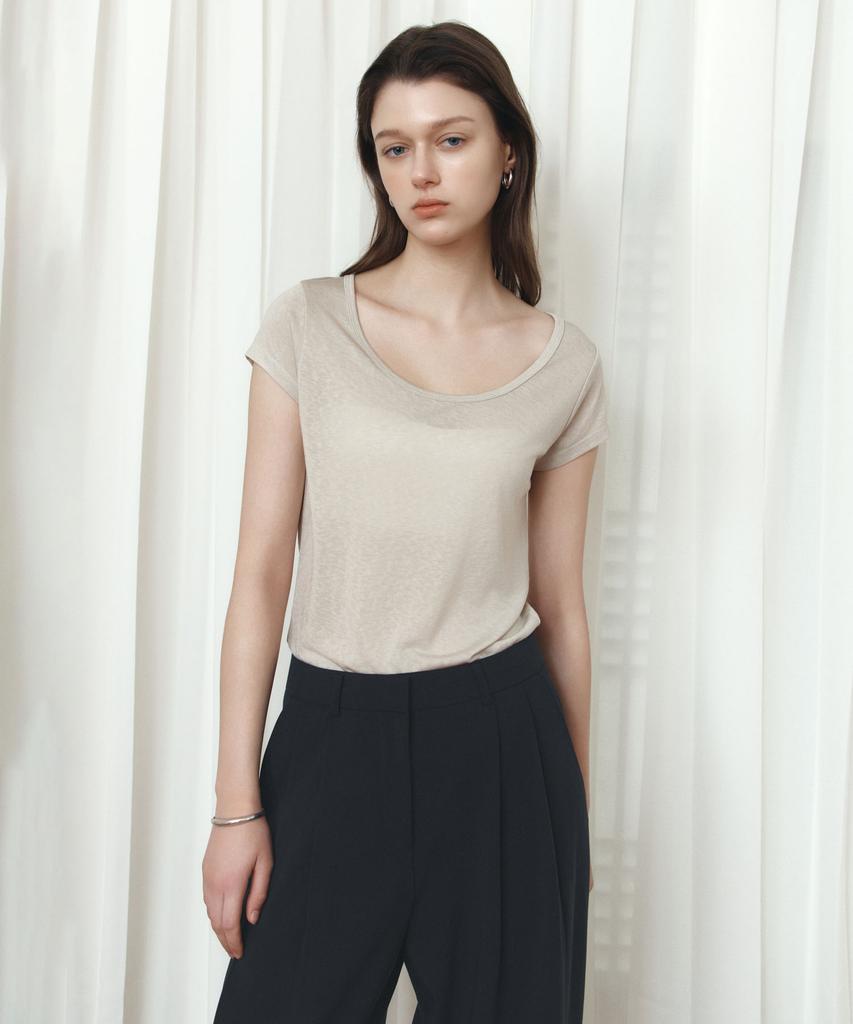 Siyajyu Sitp5300 See-Through Cap Sleeve Slim Short Sleeve T-Shirt_Ash Olive