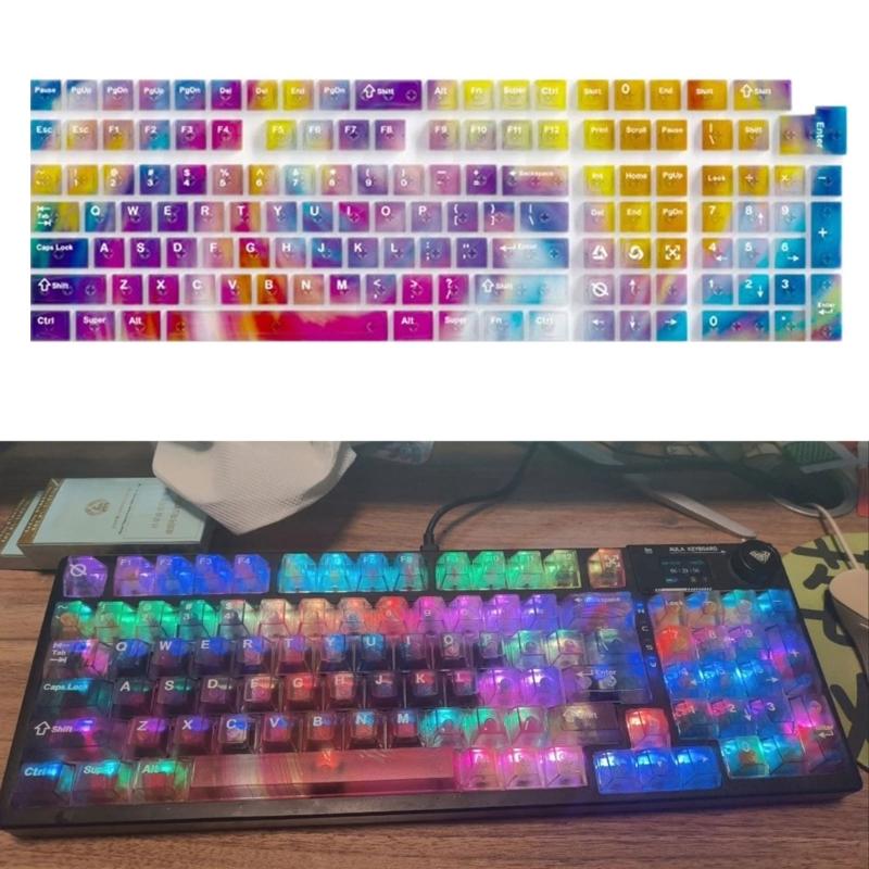 Original Height Translucent Rainbow Keycap Set With Smooth Texture 132 Keys Compatible For Mechanical Keyboards Keycaps