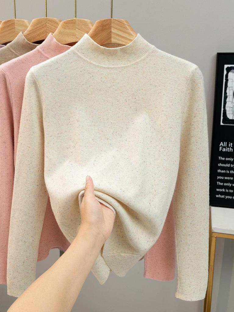 Women's Colorful Dot Yarn Fleece Sweater - Half-High Collar Knitwear for Autumn/Winter