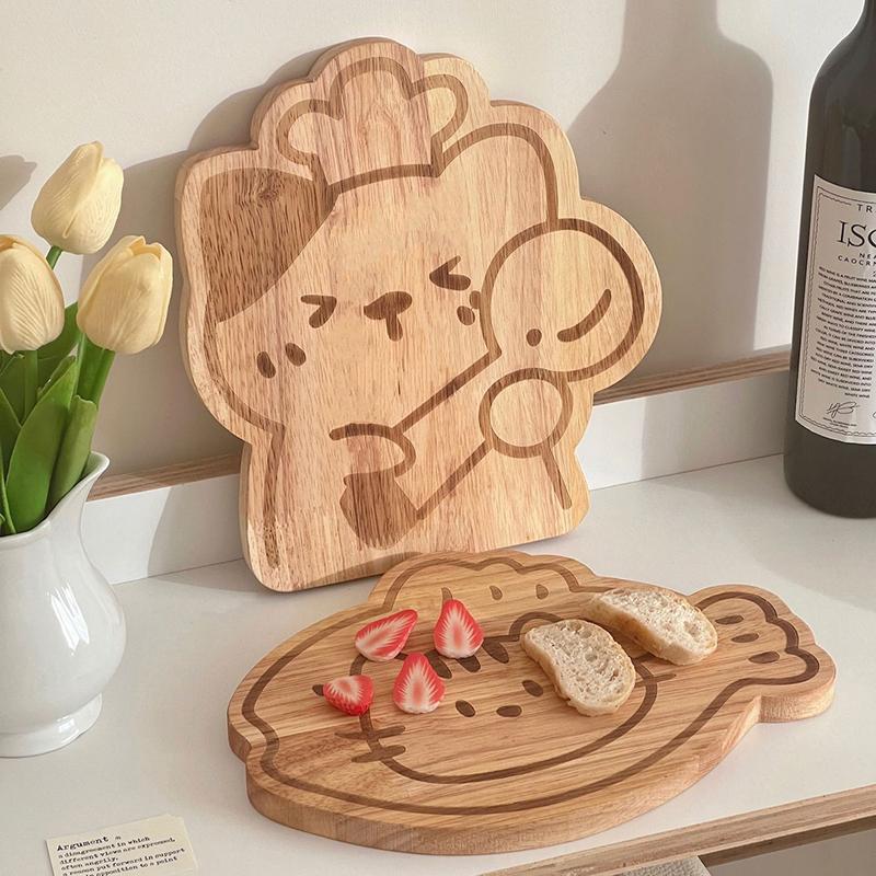 Cartoon Cutting Board Kawaii Wooden Food Board Cinnamon Roll Girl Children Bread Breakfast Plate Fruit Dessert Plate