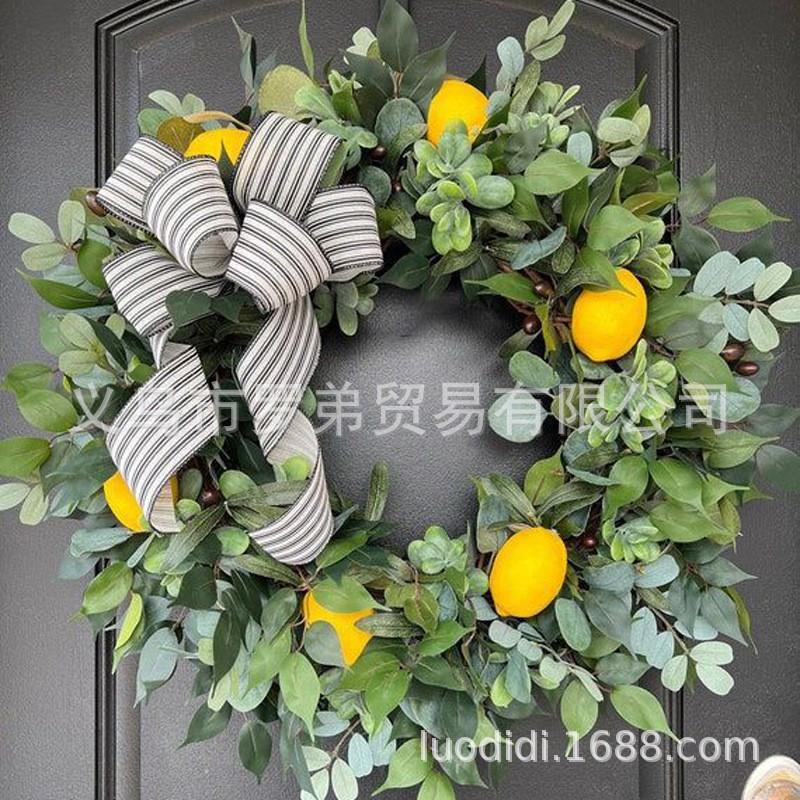 Artificial Lemon Peony Wreath Wall Hanging Decor Door Home Festival Party Decoration