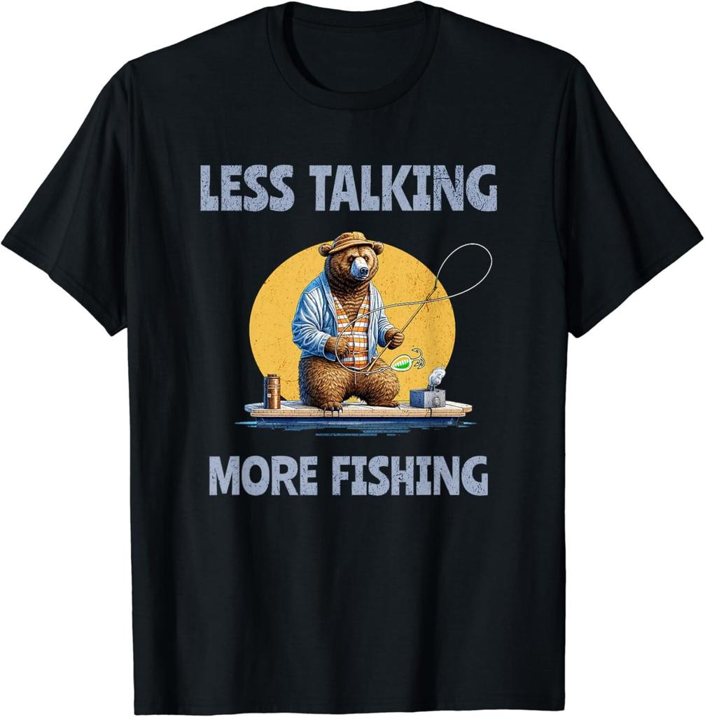 Less Talking More Fishing Funny Fisherman Grizzly Bear Unisex T-Shirt