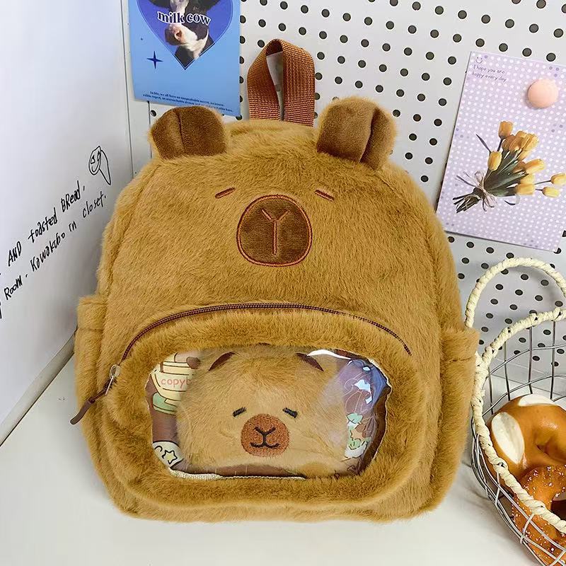 High-value Kapibala Doll Backpack Plush Doll Bag Girl Cartoon Cute Capybara Transparent Backpack