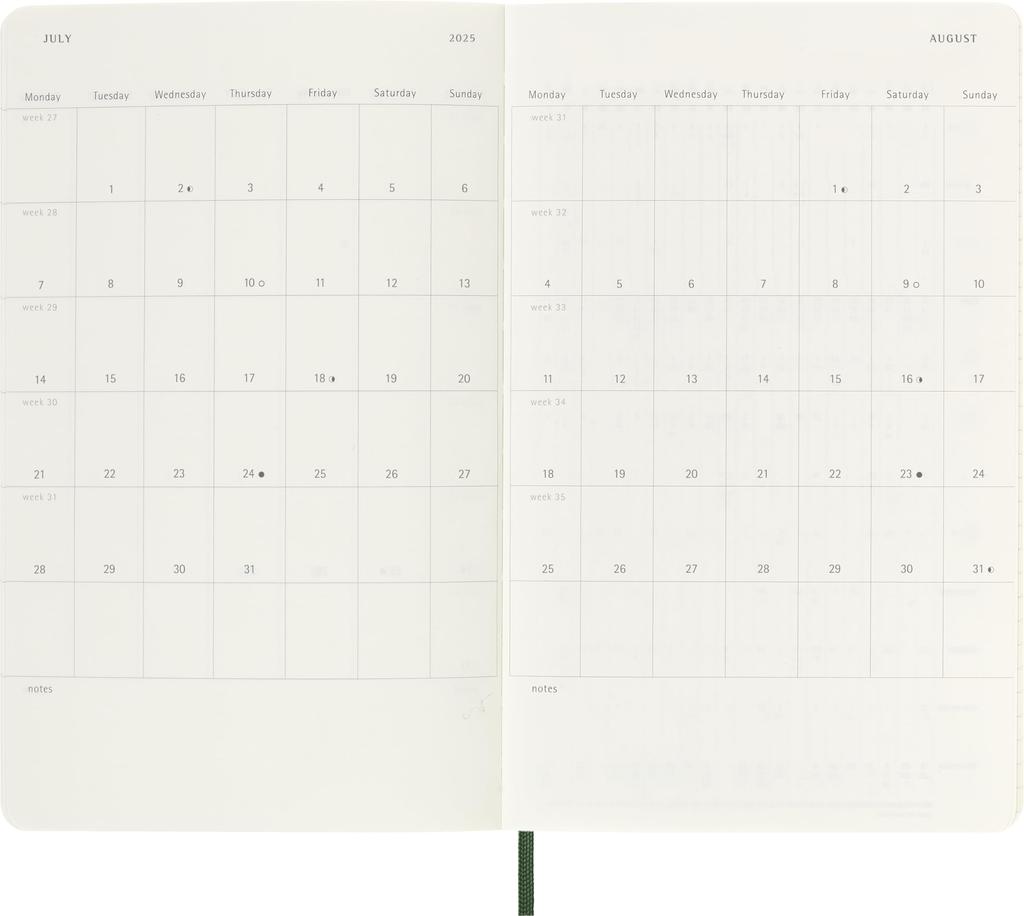 Moleskine Planner 2025 Starts in 1 Page per 12 Daily Large Size wide x 21cm Soft Myrtle DSK1512DC3Y25 January, Day, Months, Diary, (13cm long), Cover,