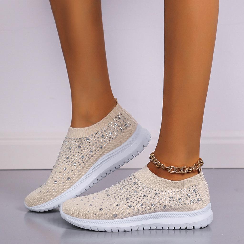 Large Size Spring New Fashion Casual Rhinestone Flying Weaving Women's Sports Style Casual Shoes