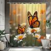 Butterfly Shower Curtain Monarch Butterflies On Daisy Flowers Nature Art Garden Decor Waterproof Fabric Bath Curtain Set Home