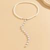 Vintage Round Bead Chain Beaded Necklace Simple Imitation Pearl Tassel Long Niche Necklace