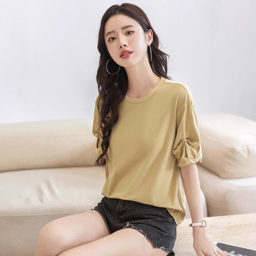 

Spring/Summer Korean Style Loose Fit Ruffled Sleeve Cotton T-Shirt Small