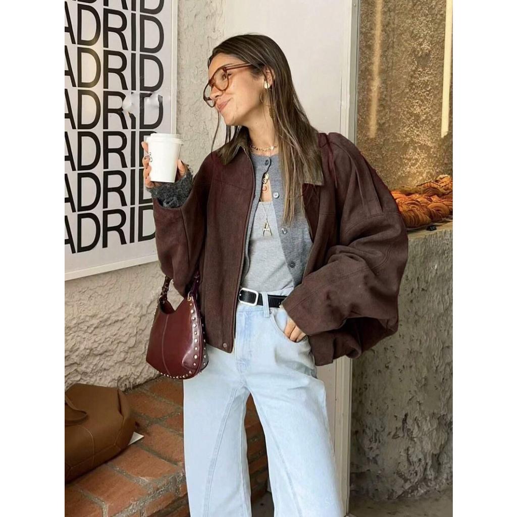 Fall Winter Women Fashion Batwing Sleeve Zipper Bomber Jacket Casual Outerwear, European American Style Women's Coat for Wholesale