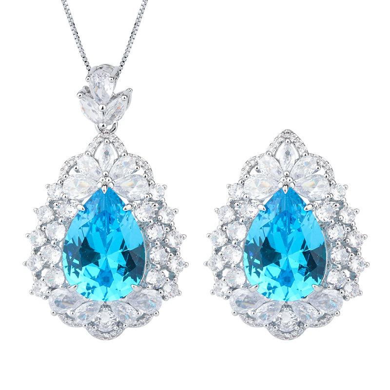 Jewelry Copper Bottom Gold-Plated Set Simulation Color Treasure Water Drop Light Luxury Temperament Set Female 13 * 18