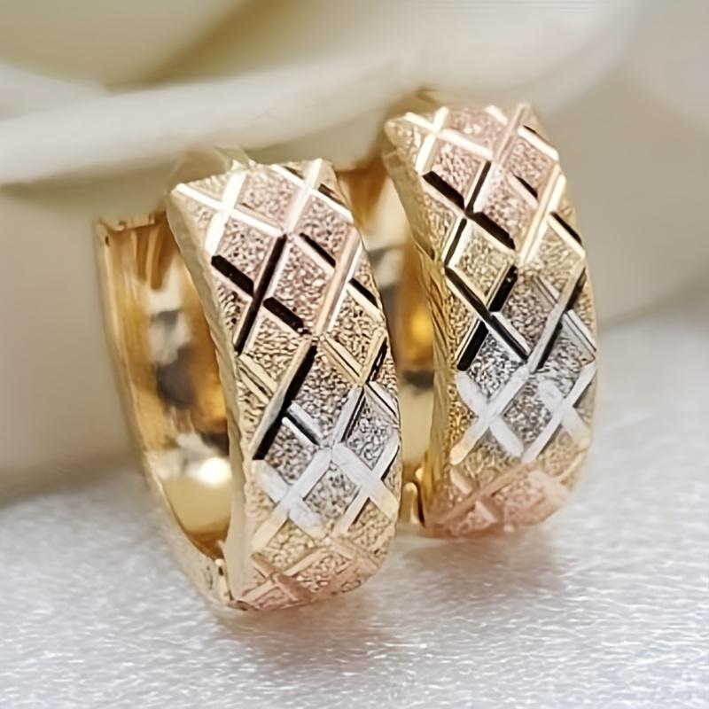 1 Pair of Retro Cute Colorful Plaid Circle Earrings, Bohemian Style Handmade Copper Earrings for Women Suitable for Daily Wear