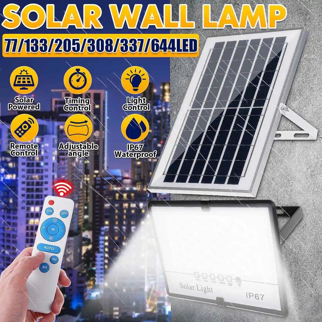 LED Solar Light Outdoor Dimmable Remote Control Waterproof IP67 For Garden Street Spotlight Wall Solar Powered Flood Lamp