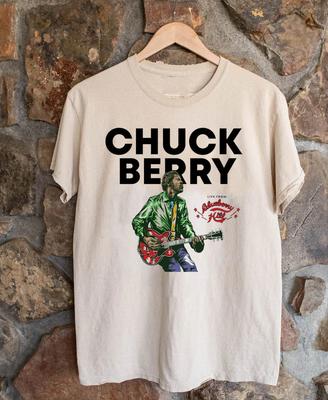 Chuck Berry LIVE FROM BLUEBERRY HILL Tričko Pískové Všechny Velikosti Dárek Fanoušek Unisex Tričko