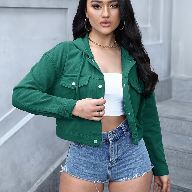 2025 Women s Slim Short Hooded Denim Jacket - European & American Style XL