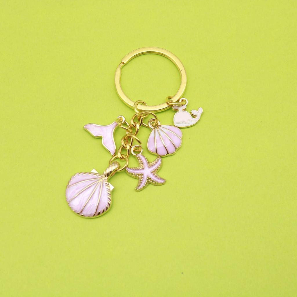Mermaid Tail & Starfish Keychain with Pearl Pendant for Girls