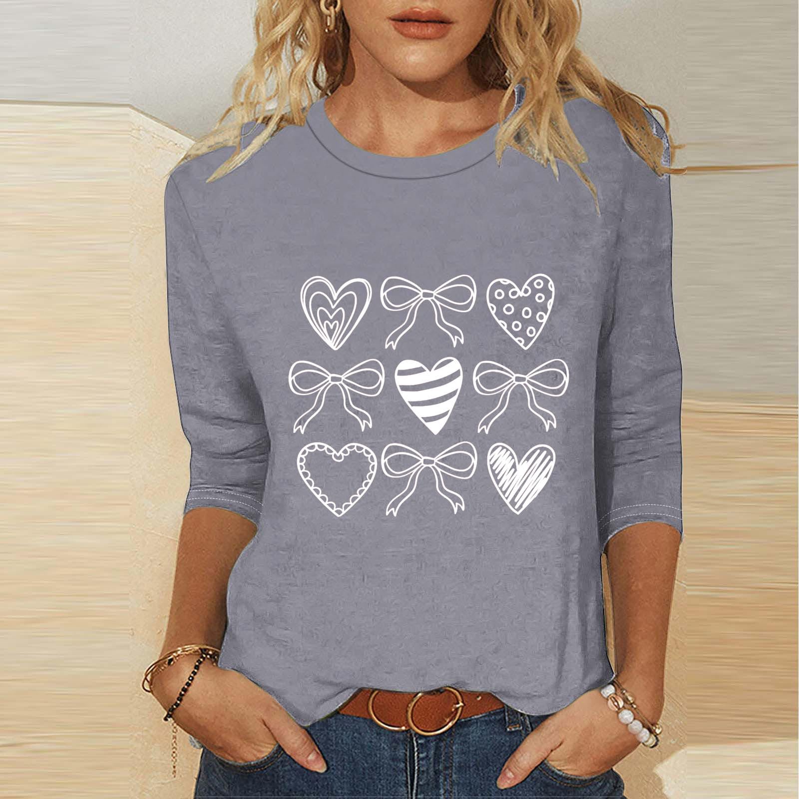 

Women s Fashion Casual Three,quarter Sleeve Valentine s Day Printed Round Neck Top M