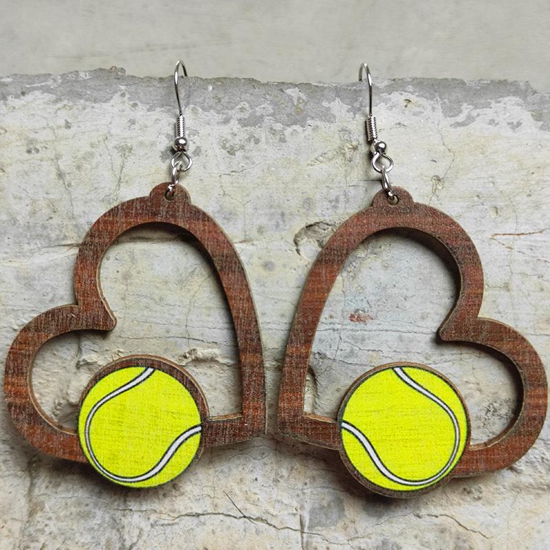 Heart-shaped sports earrings, football, World Cup, baseball, rugby, basketball, tennis, volleyball, geometric hollow earrings