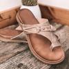 Women Leather Flat Slippers Roman Rivet Buckle Wedge Sandals Summer Casual Flip-Flops Beach Shoes