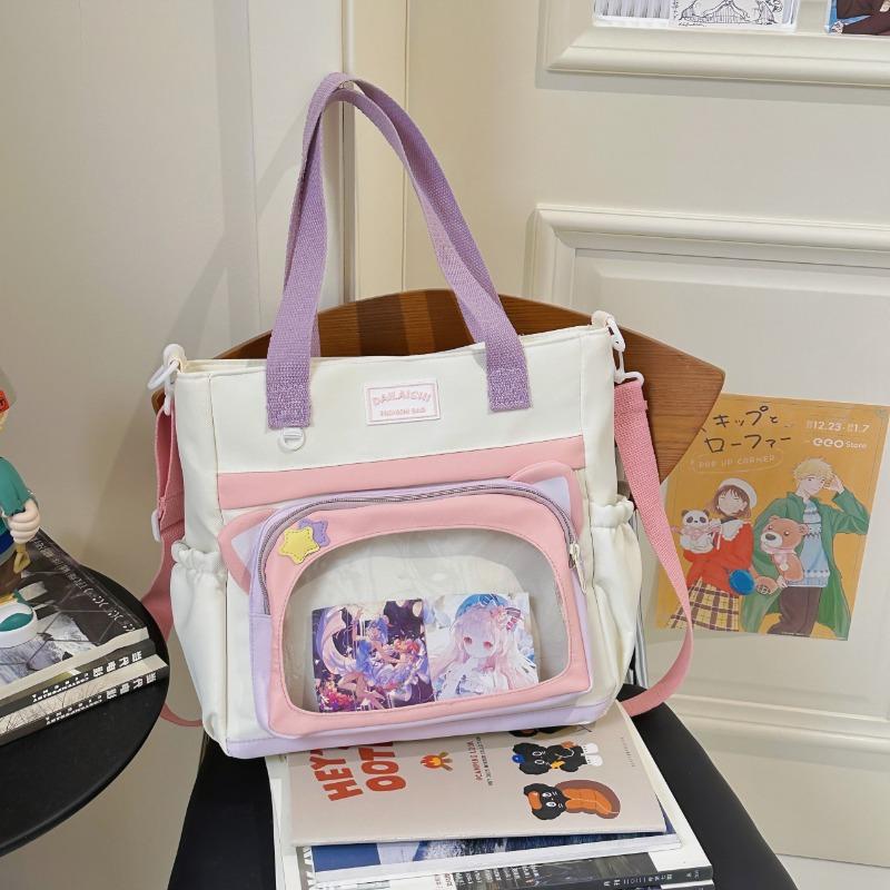 Canvas bag Women's large-capacity shoulder messenger bag Student class tutoring bag Carry book bag Handbag