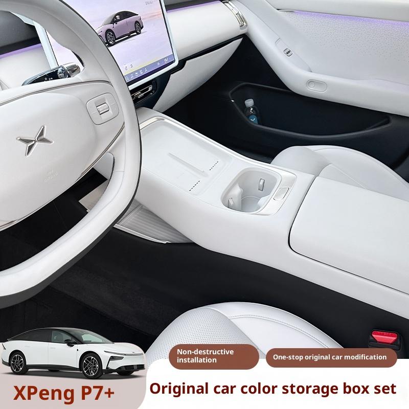 For Xpeng P7+ Car Interior Storage Box Set Qiyu Gray Color Interior Organizer Original Car Color TPE Slot Armrest Storage Box