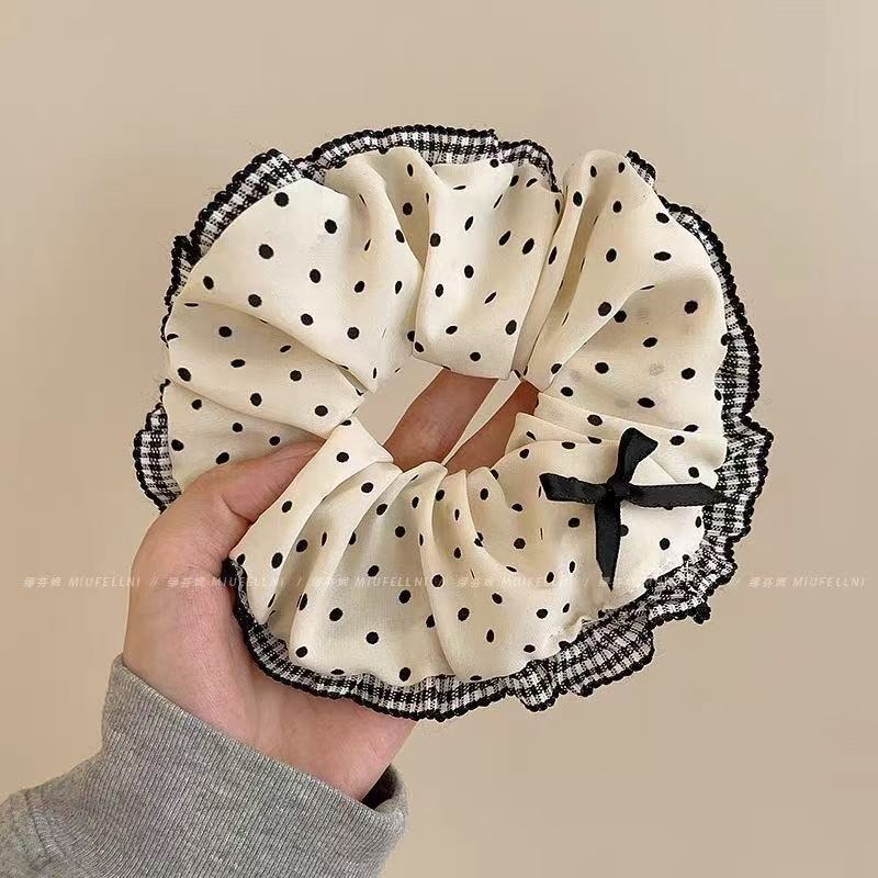 

New Black White Polka Dot Hair Bundle Oversized Scrunchies Lace Butterfly Bow Hair Rope Ties Women Elegant Large Headbands белый