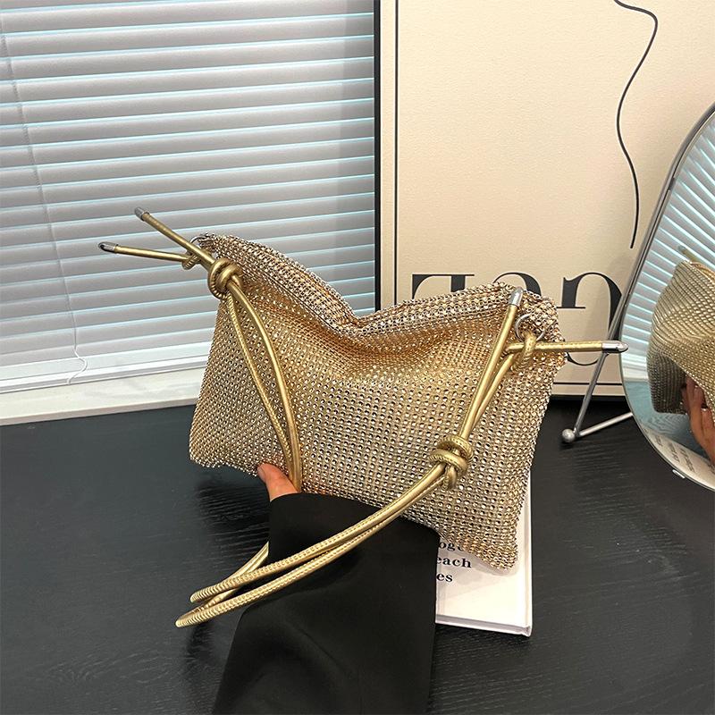 

Сумка-пельмень под мышкой ручной работы с бриллиантами, металлическая сумка с пайетками, полностью усыпанная бриллиантами и стразами, премиальная сумка с эффектом вспышки, женская золотой