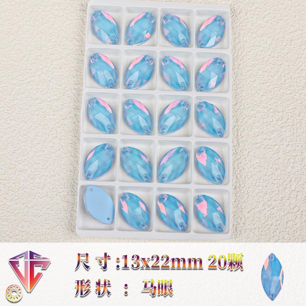 Neon Fluorescent Mocha Protein Horse Eye-Shaped Glass Hand Seam Drill, Flat Bottom Drill Double Hole Rhinestone Handmade Diy Accessories