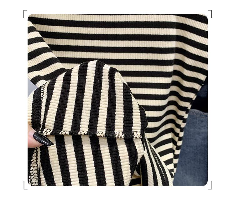 Korean Square Neck Flare Sleeve Slimming Retro Striped Long Sleeve Top for Women