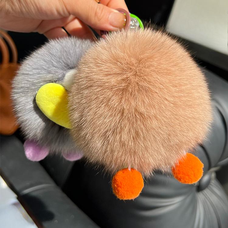 [Cute Big Mouth] Fox Hair Small Coal Ball Keychain Pendant, Pom-pom Doll, Doll Back Bag Pendant