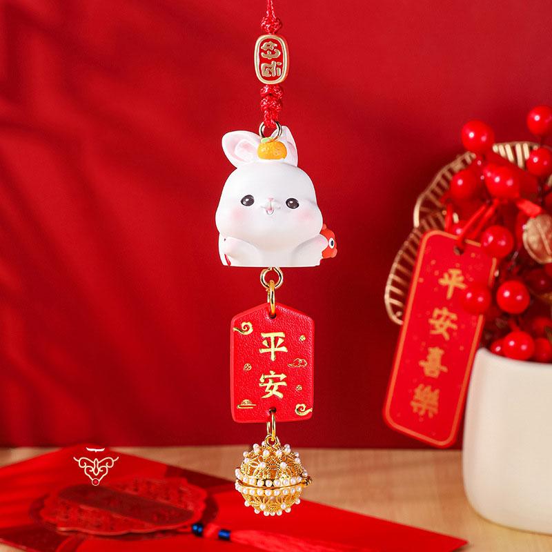 2024 New Year Rabbit Car Pendant Car Mirror Cute Rabbit Decoration Ornament Hanging Valentine's Day Gift Automotive Interior